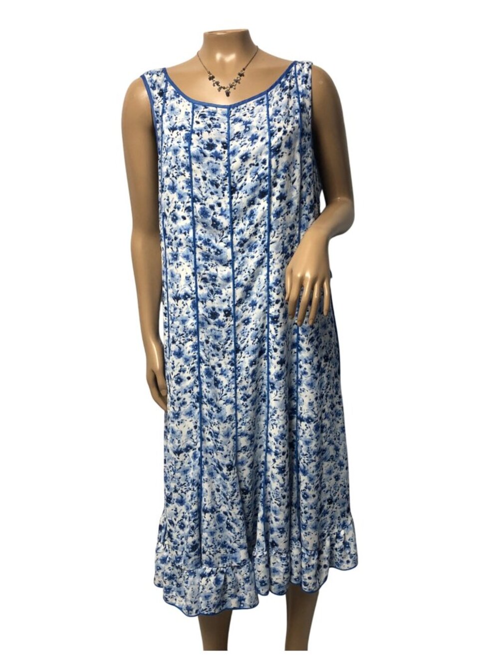 Studio One New York Dress Womens Size 14 Blue White Floral Sleeveless Comfy Midi